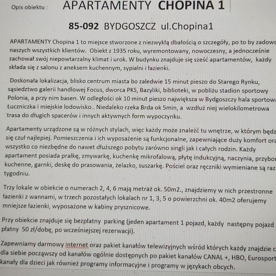Apartamenty Chopina 1 Бидгошч Екстериор снимка